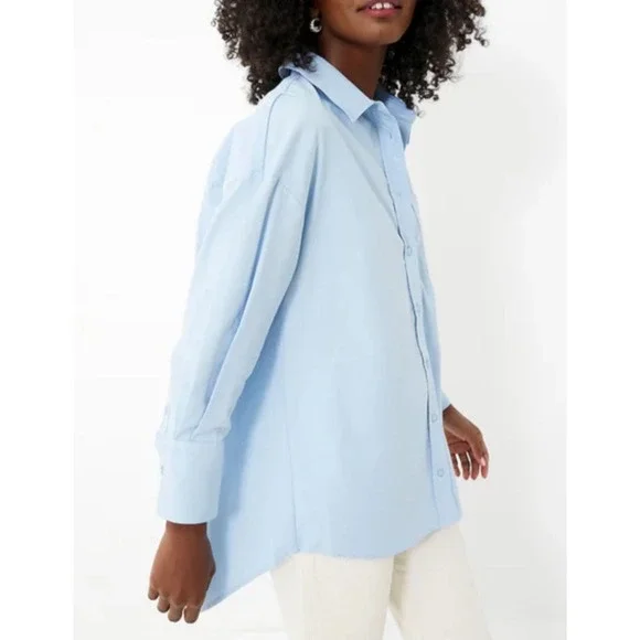 ANINE BING Mika Shirt Blue Medium Oversized Button Up Collar Drop Shoulder - Picture 2 of 12